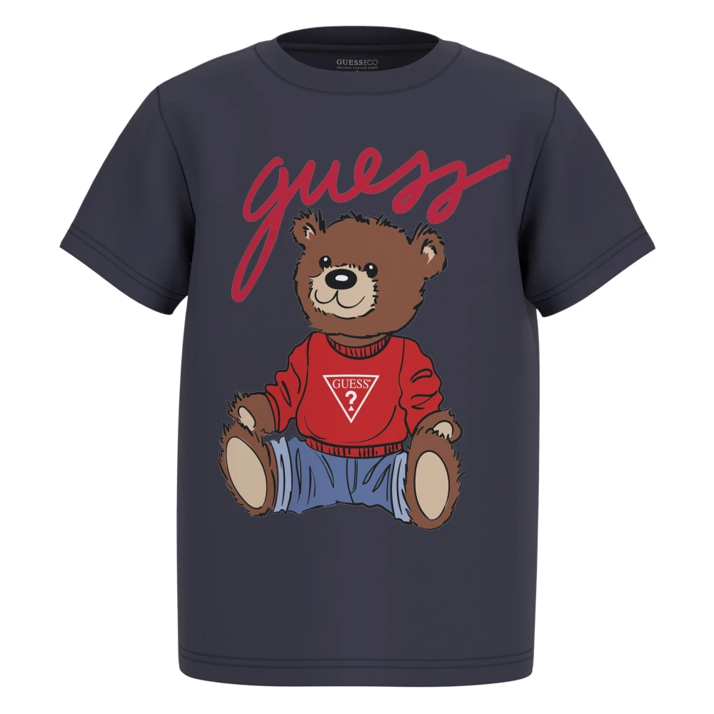 Guess Unisex Blue Teddy Bear T-Shirt In Navy
