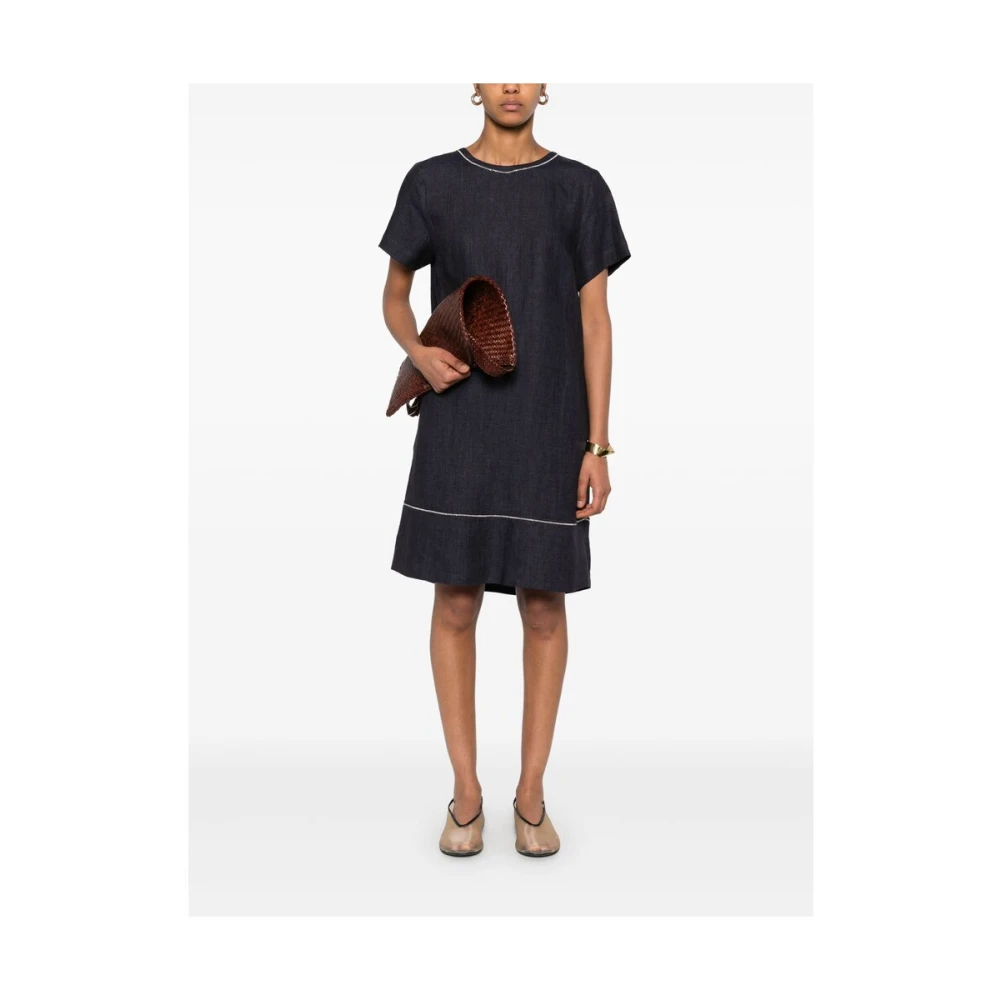 PESERICO Midnight Blue Crew Neck Jurk Blue Dames