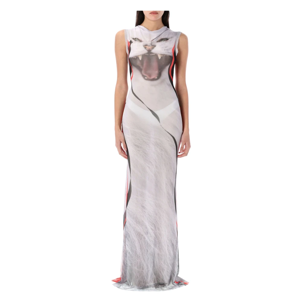 Ottolinger Kattenprint Maxi Mesh Jurk White Dames