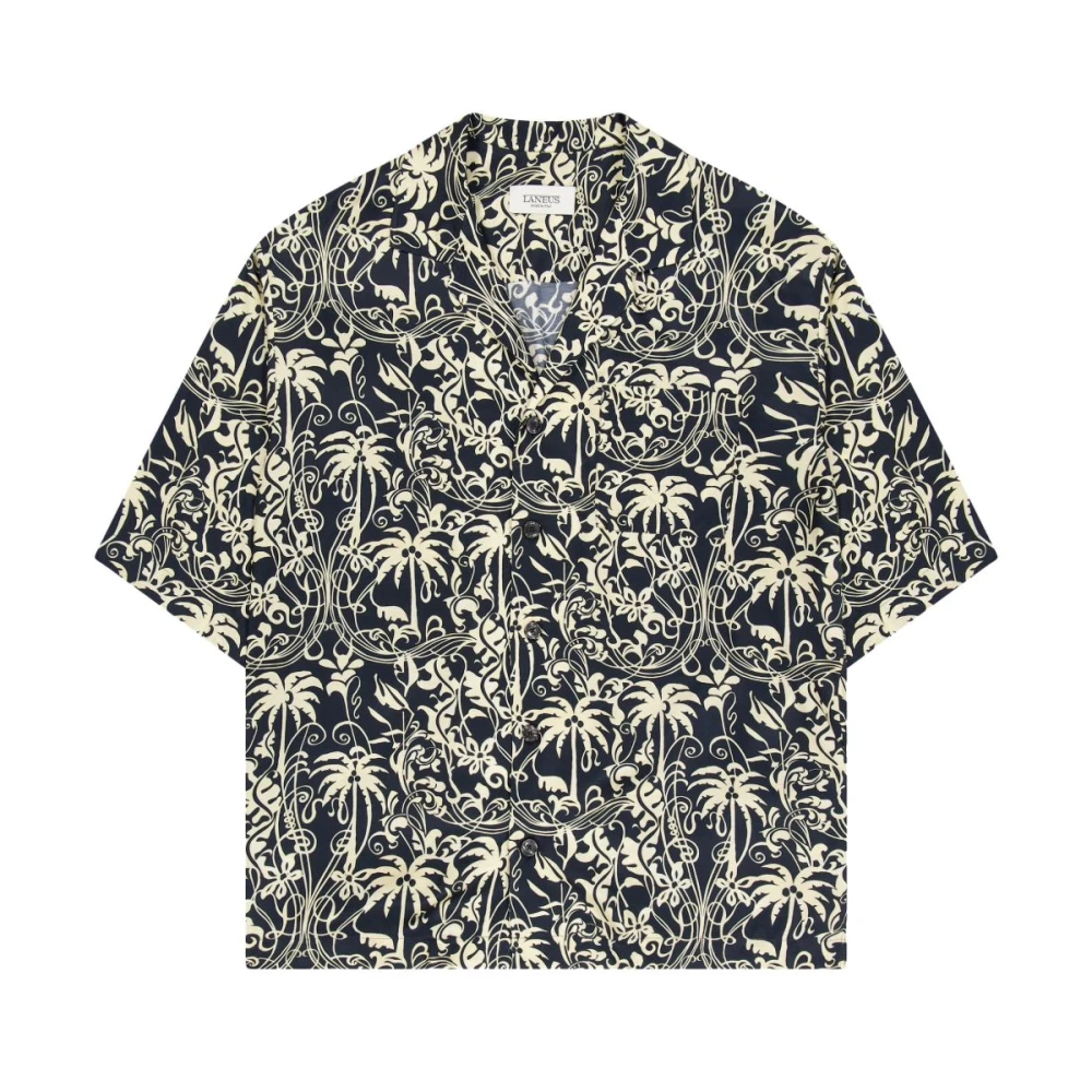 Laneus Grafisch Print Knoopshirt Black Heren