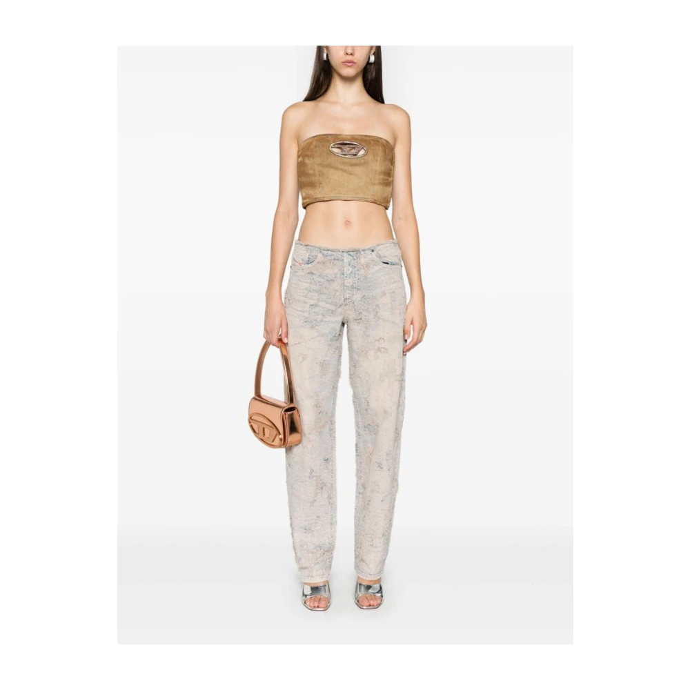 Diesel Bruine Denim Bandeau Shirt met D Logo Brown Dames