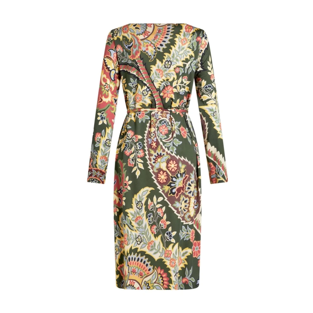 ETRO Groene Abstract Patroon Jurk met Riem Multicolor Dames