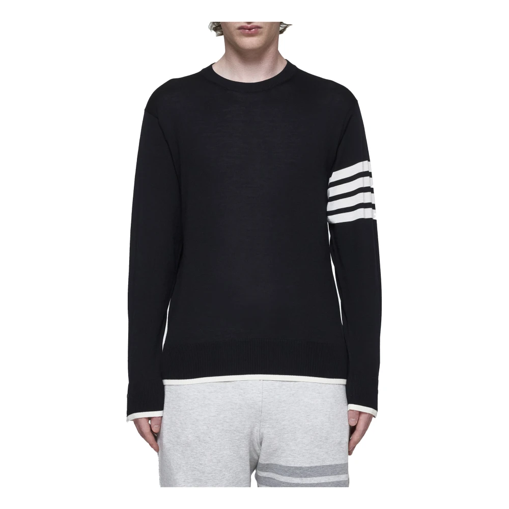 Thom Browne Zwarte 4-Bar Crew Neck Sweater Black Heren