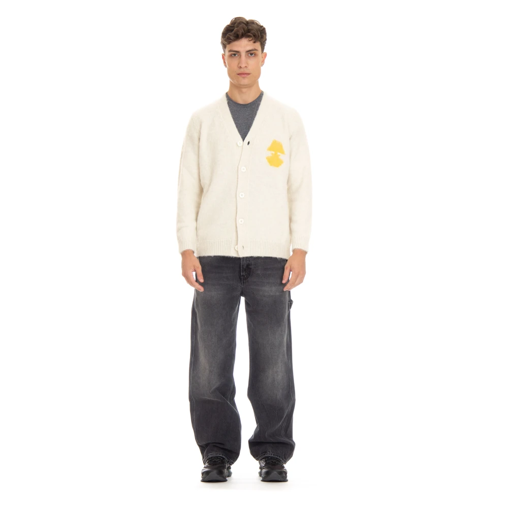 Autry Roomwitte Cardigan met Elastische Boorden Beige Heren
