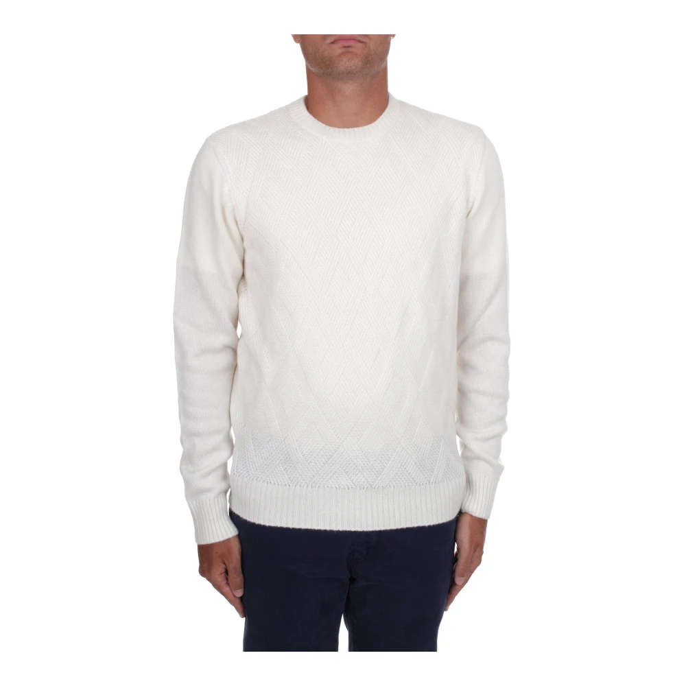 Herno Men's White Cashmere Herringbone Resort Sweater