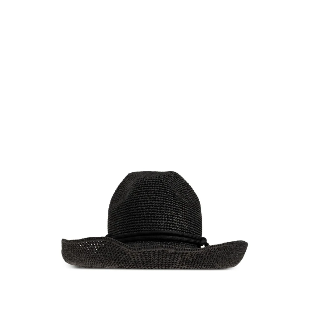 Emporio Armani Natural Paper Cord Wide Brim - Female - Accessories - Black - 56 Cm - Accessories