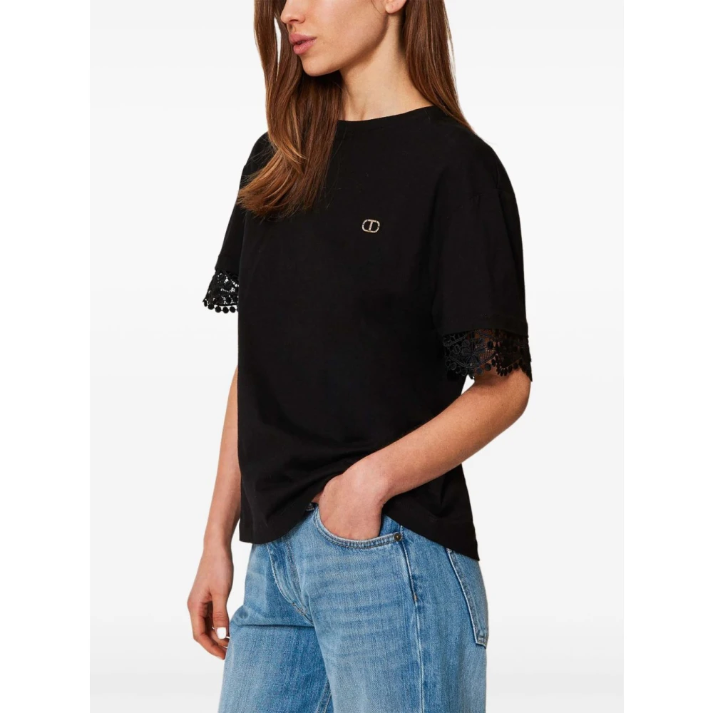 Twinset Zwarte Katoenen Logo Print T-shirts en Polos Black Dames