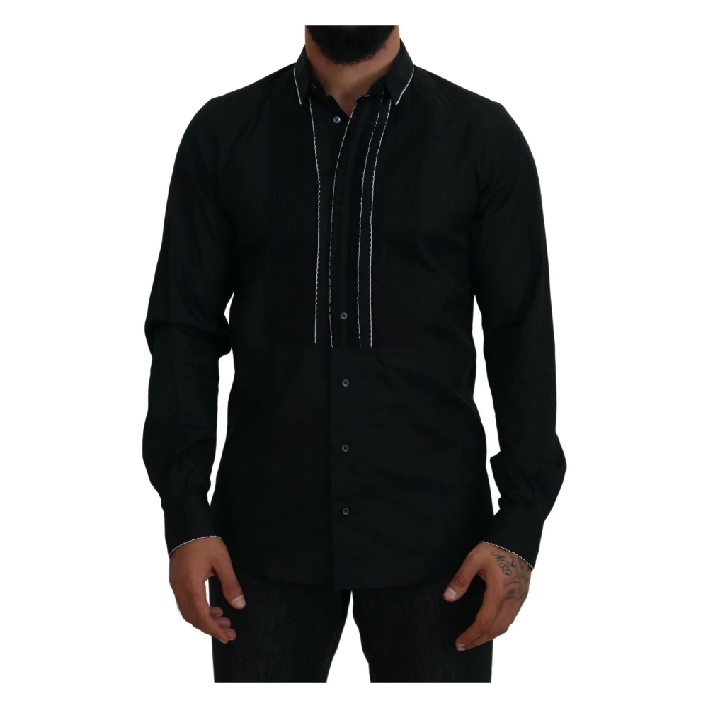 Dolce & Gabbana Elegant Slim Fit Tuxedo Dress Shirt Black, Herr