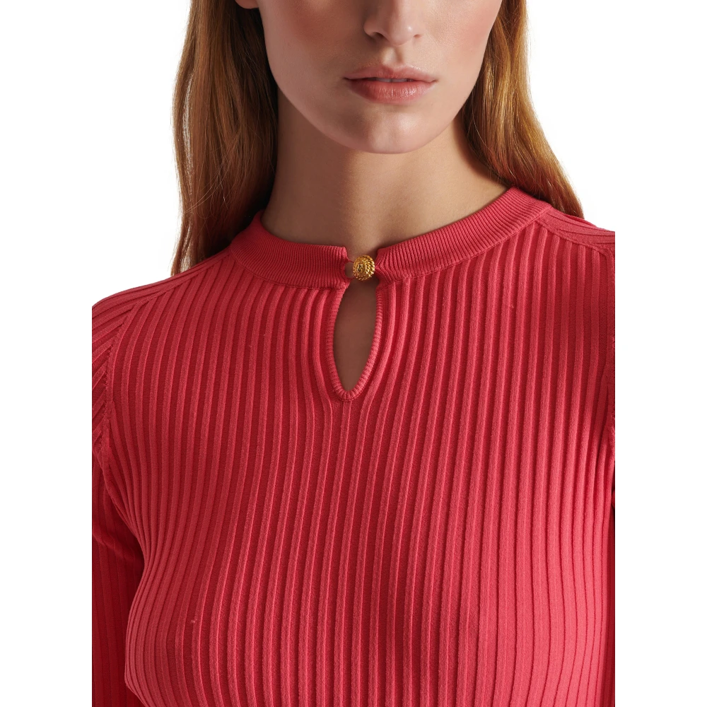 Balmain Uitlopende Gebreide Jurk Pink Dames