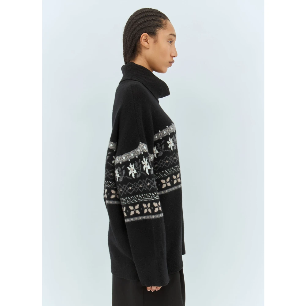 Skall Studio Grafische Jacquard Wol T-Neck Sweater Black Dames