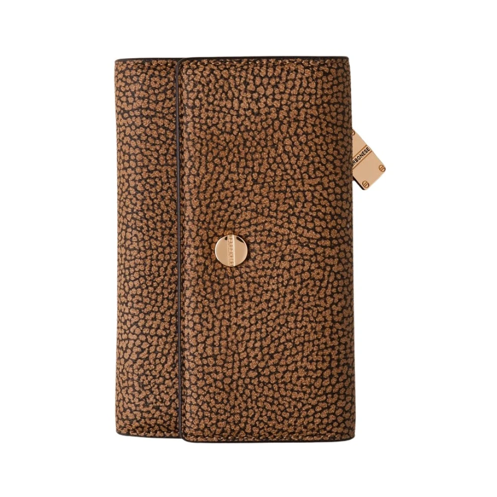 Borbonese Middel Flap Portemonnee Natuur Zwart Brown Dames
