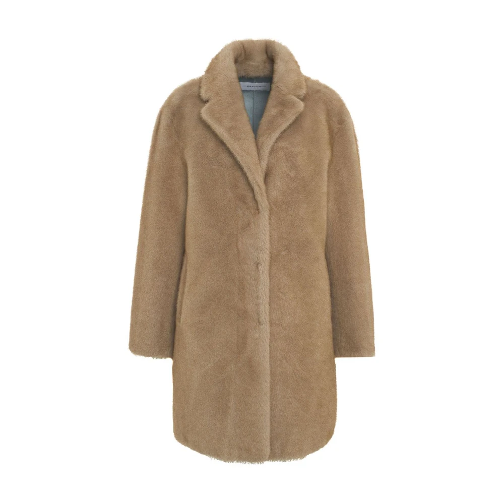 Bully Faux Fur Coat med Notched Lapels Beige, Dam