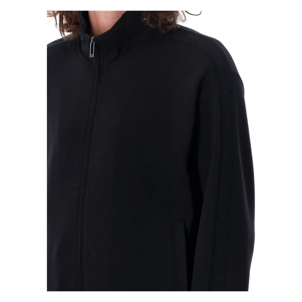 Emporio Armani Zwarte Gebreide Rits-Track Jacket Black Heren