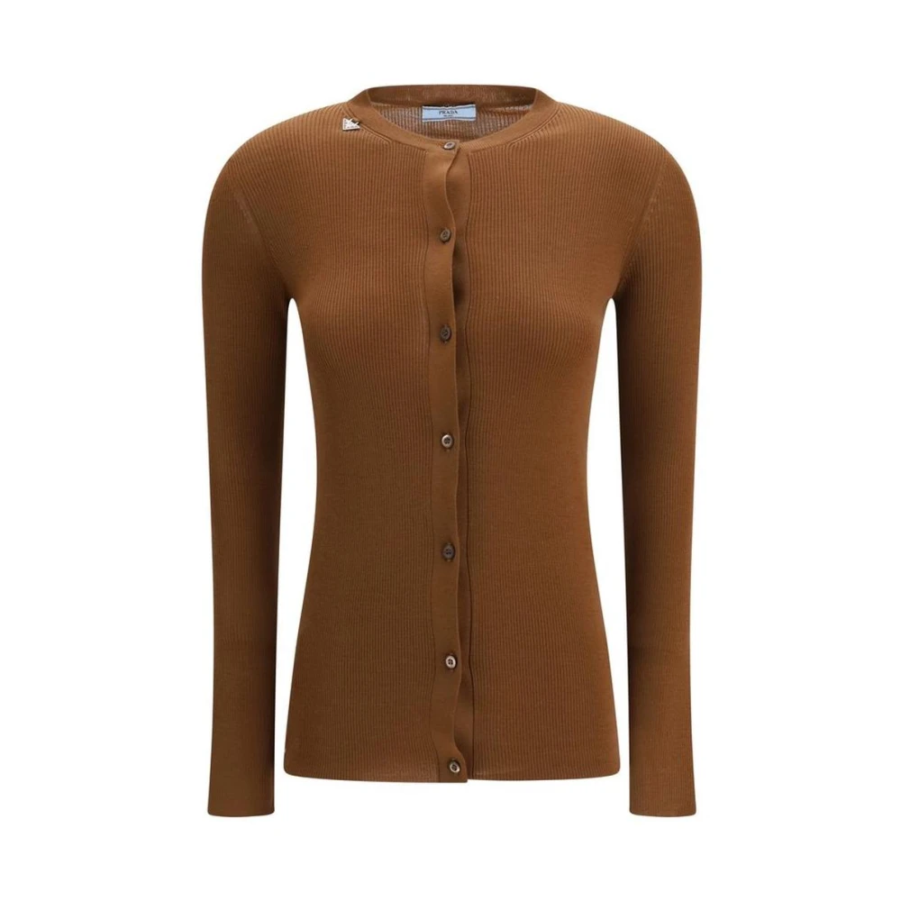 Prada Women's Brown Fleece Wool Cardigan With Button Closure