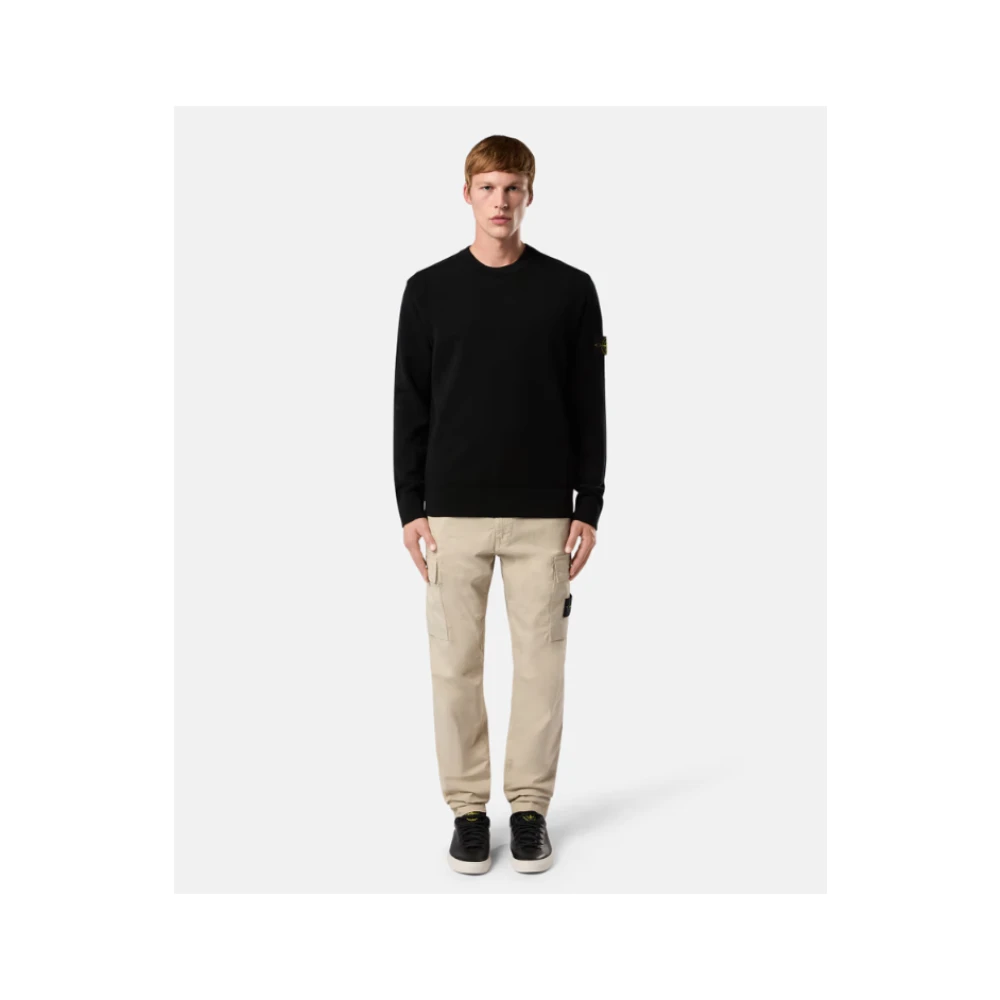 Stone Island Zwarte Wol Crewneck Sweater Black Heren