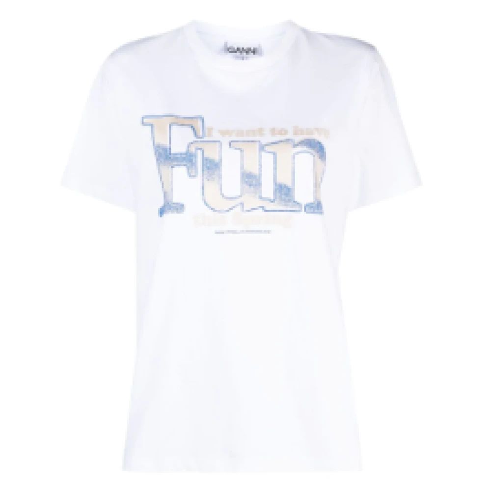 Ganni Grafiskt Tryck T-shirt White, Dam