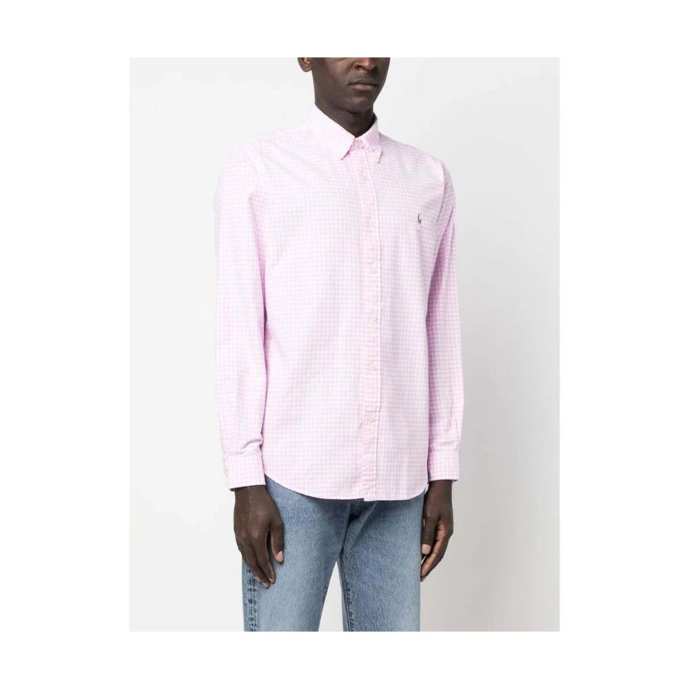 Ralph Lauren Geborduurd-logo geruite overhemd Pink Heren