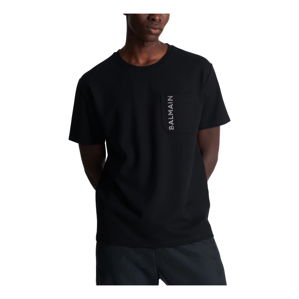 Balmain Gelamineerd Logo T-shirt Black Heren