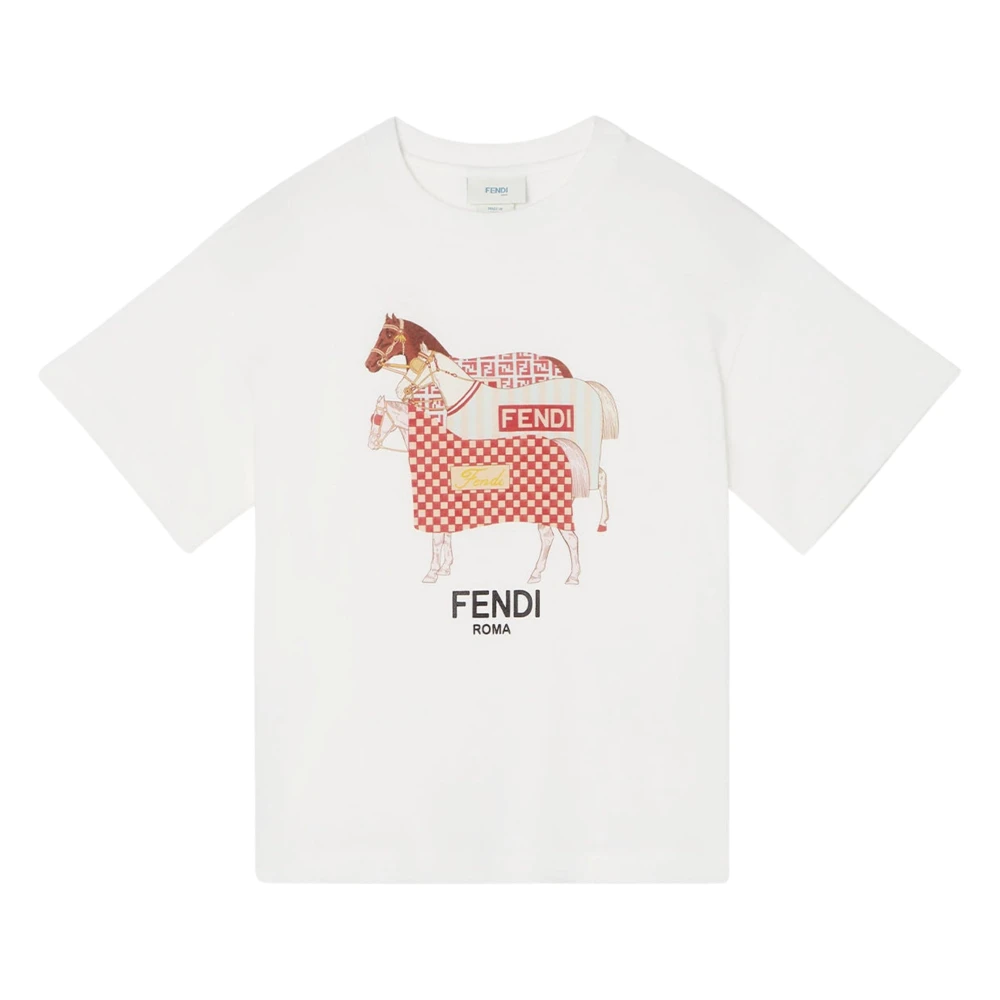 Fendi Horse Print T-Shirt - Male - Kids Short Sleeve T-Shirts - White - 4 Y - Kids