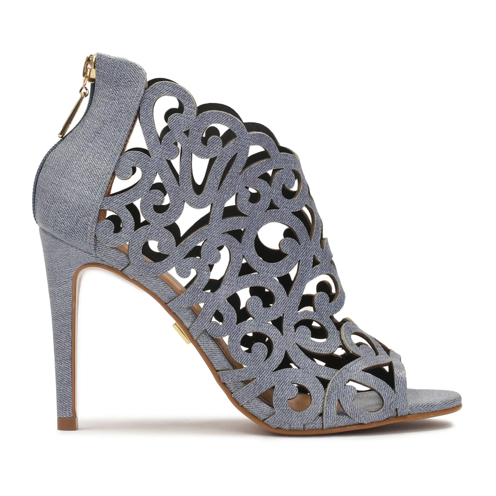 Kazar, Skor, Dam, 37 EU, Läder, Blå peep toe stövlar med slående cut-out övre