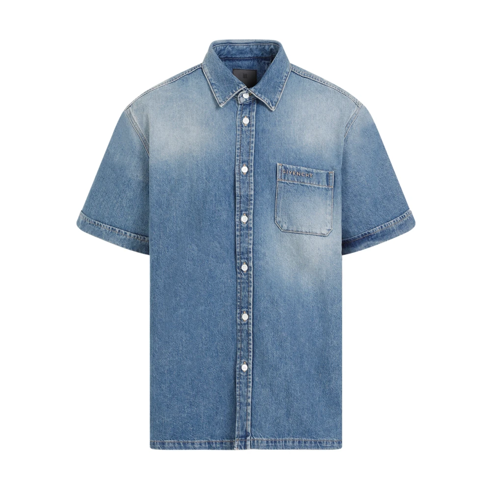 Givenchy Indigo Blue Cotton Short Sleeve Shirt Blue Heren