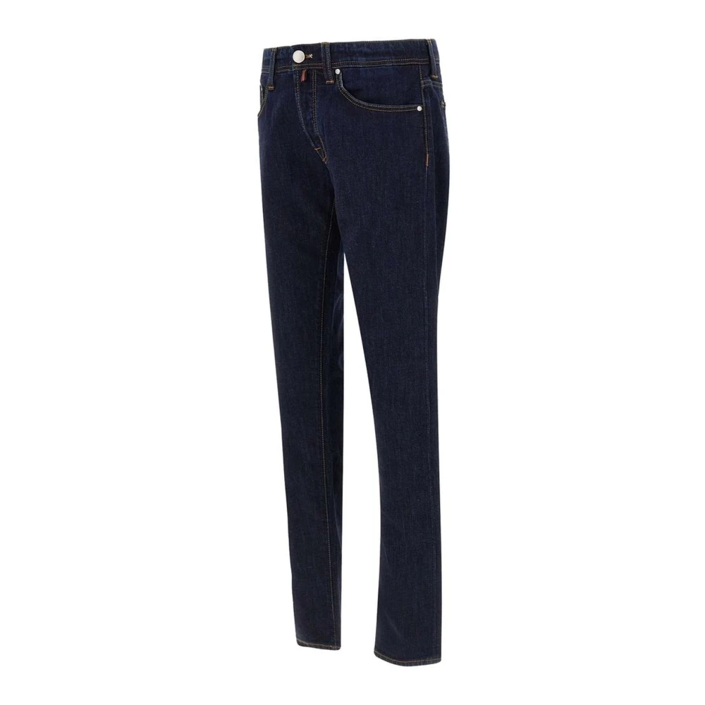 Tramarossa Donkerblauwe Stretch Katoenen Jeans met Suède Patch Blue Heren