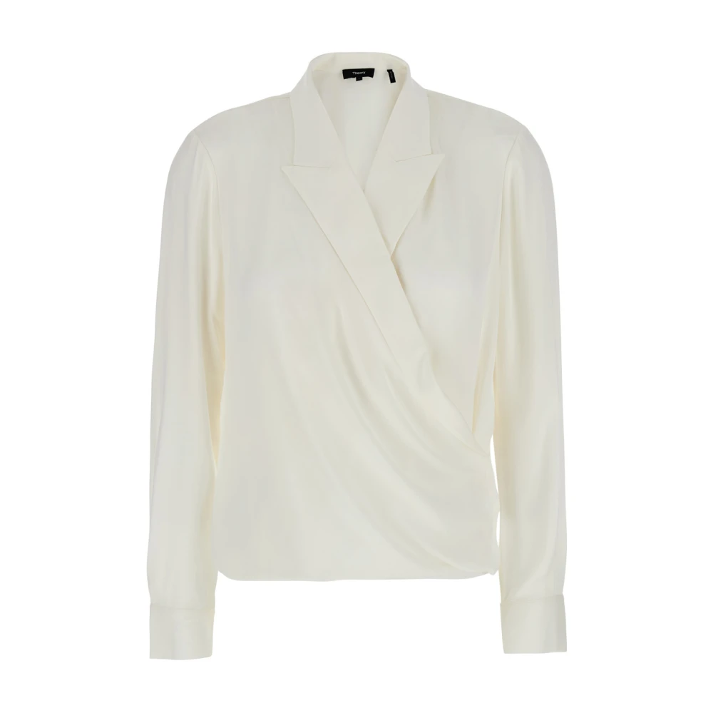 Theory Zijden Crossover Blouse Wit White Dames