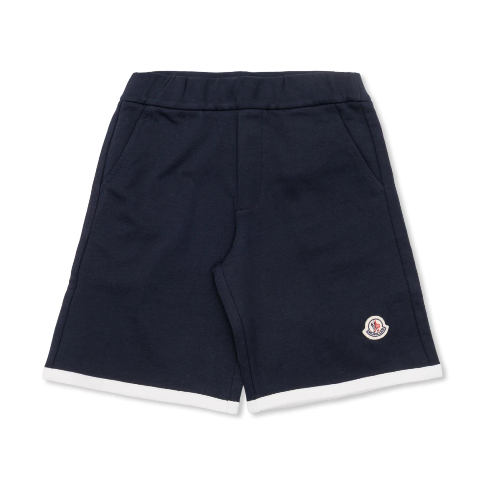 Moncler Blue Shorts, Unisex, 8 Y, Logo Stretch Cotton Fleece Shorts