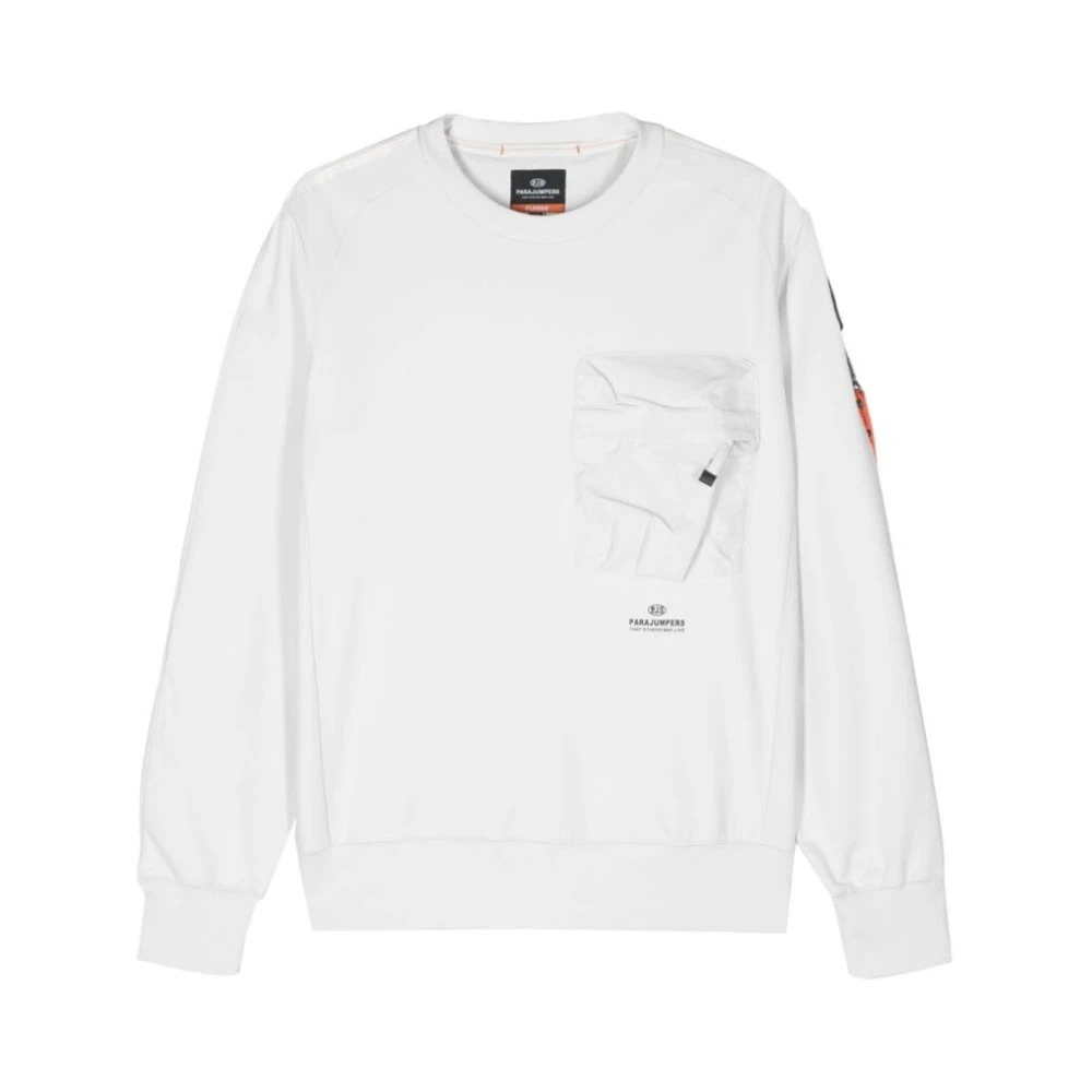 Parajumpers Witte Geribbelde Sweatshirt met Logo Print White Heren