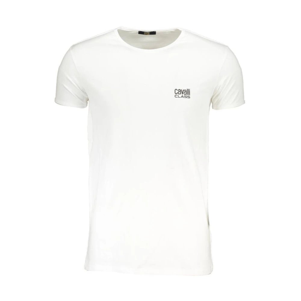 Cavalli Class Uomo Bianco Maglietta Bianca Con Scollo A Girocollo E Stampa