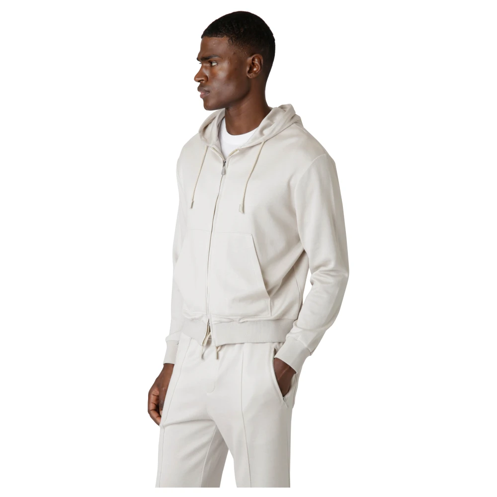 Eleventy Zijde Katoen Rits Hoodie Beige Heren