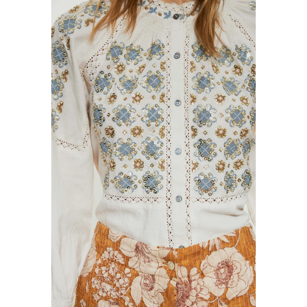 Antik batik Joana pailletgeborduurde blouse Beige Dames