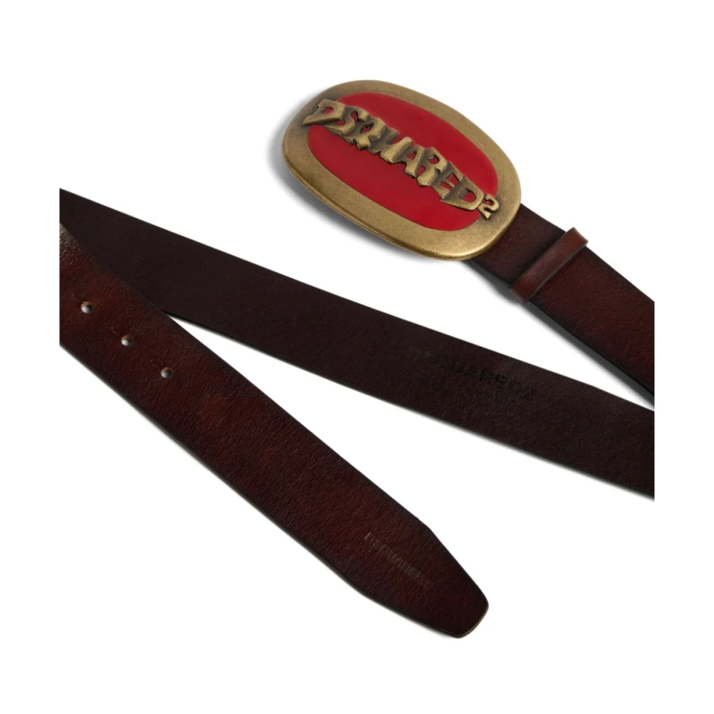 Dsquared2 Bruin Leren Logo Gesp Riem Brown Heren