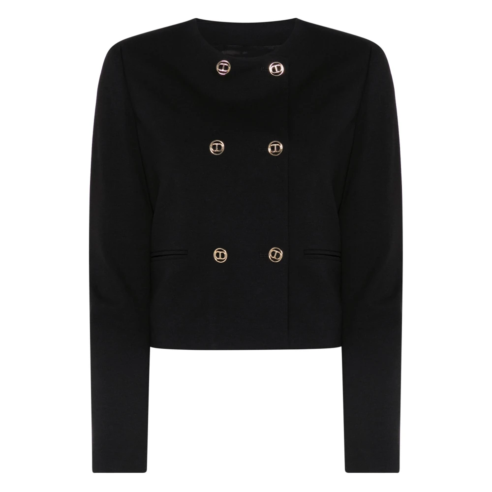 Twinset Double-breasted jas met ovale knopen Black Dames