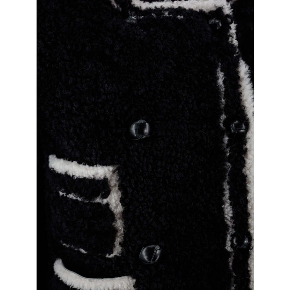 Blancha Shearling Zwarte Jas met Contrasterende Trim Black Dames