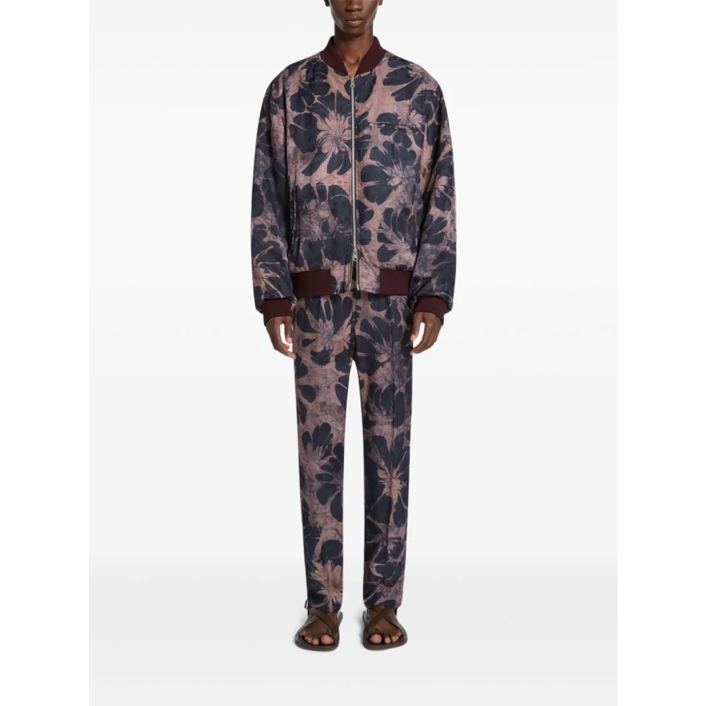 Dries Van Noten Omkeerbare Blauwe Bloemenbomberjas Blue Heren