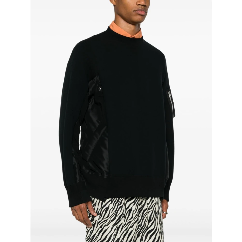 Sacai Zwarte Crew Neck Sweater met Ritszak Black Heren
