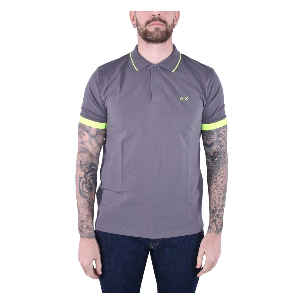 Sun68 Moderne Gestreept Poloshirt Korte Mouwen Gray Heren