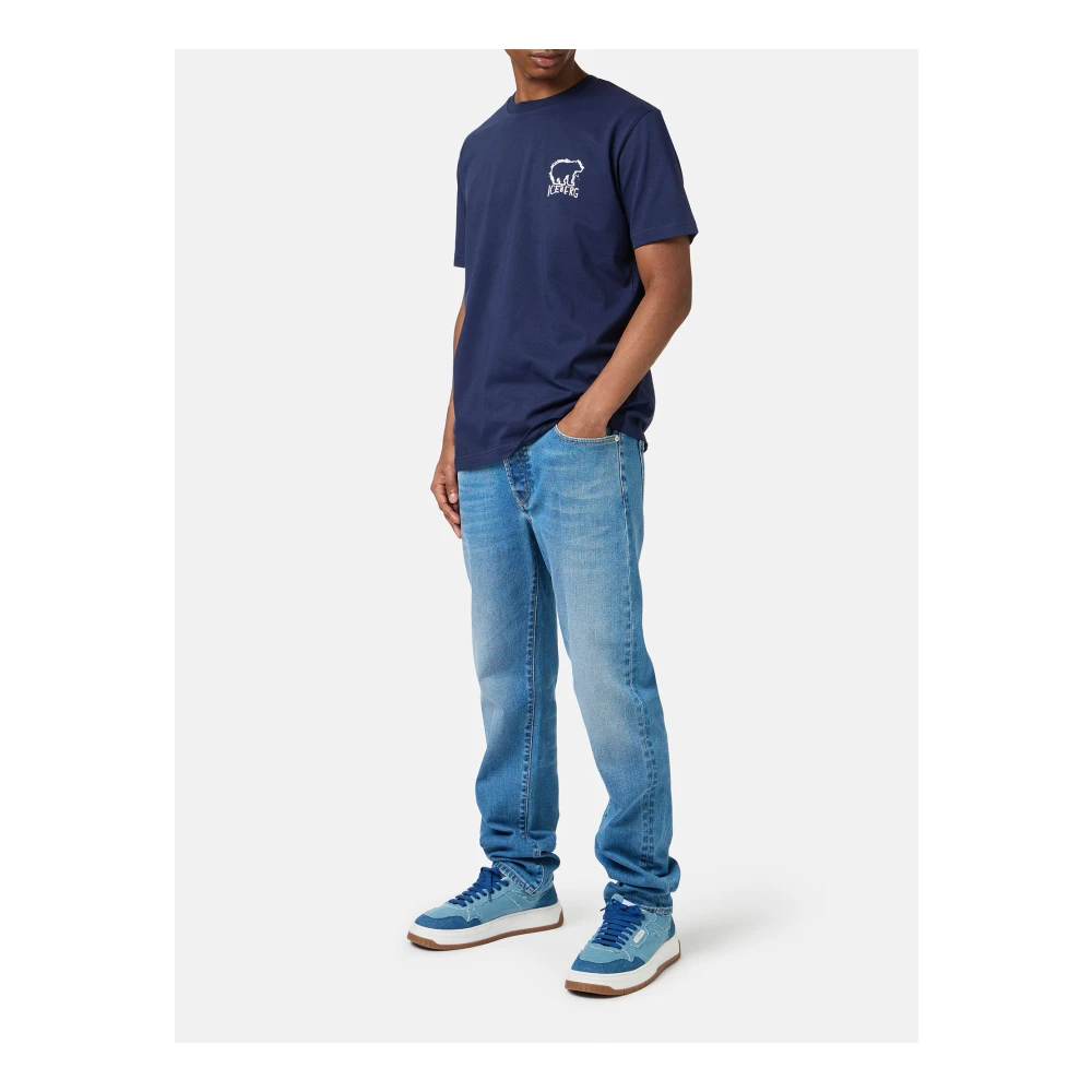 Iceberg Blauw slim fit katoenen T-shirt met beerprint Blue Heren