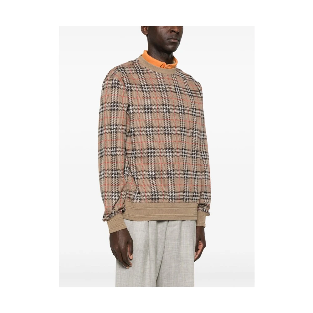 Burberry Geborduurde Logo Crew Neck Sweater Brown Heren