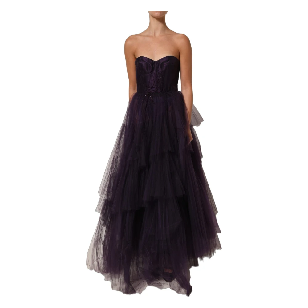 Dolce & Gabbana Women's Purple Gowns, Xs, Tiered Tulle Silk Long Gown