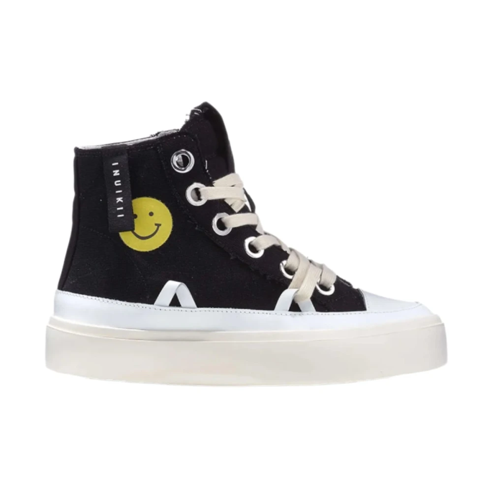 Inuikii Distressed Matilda Zwarte Sneaker met Smiley & Hart Print Dames Schoenen