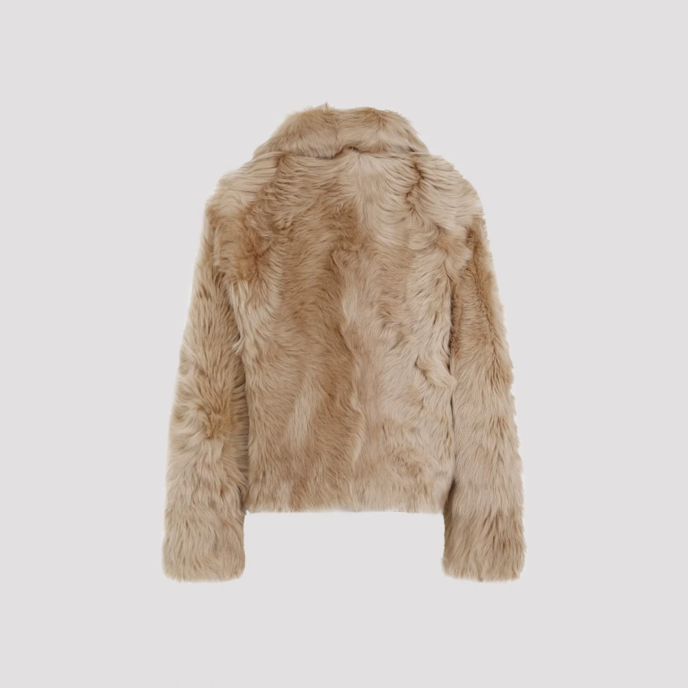 Yves Salomon Luxe Faux Fur Shearling Jas Brown Dames
