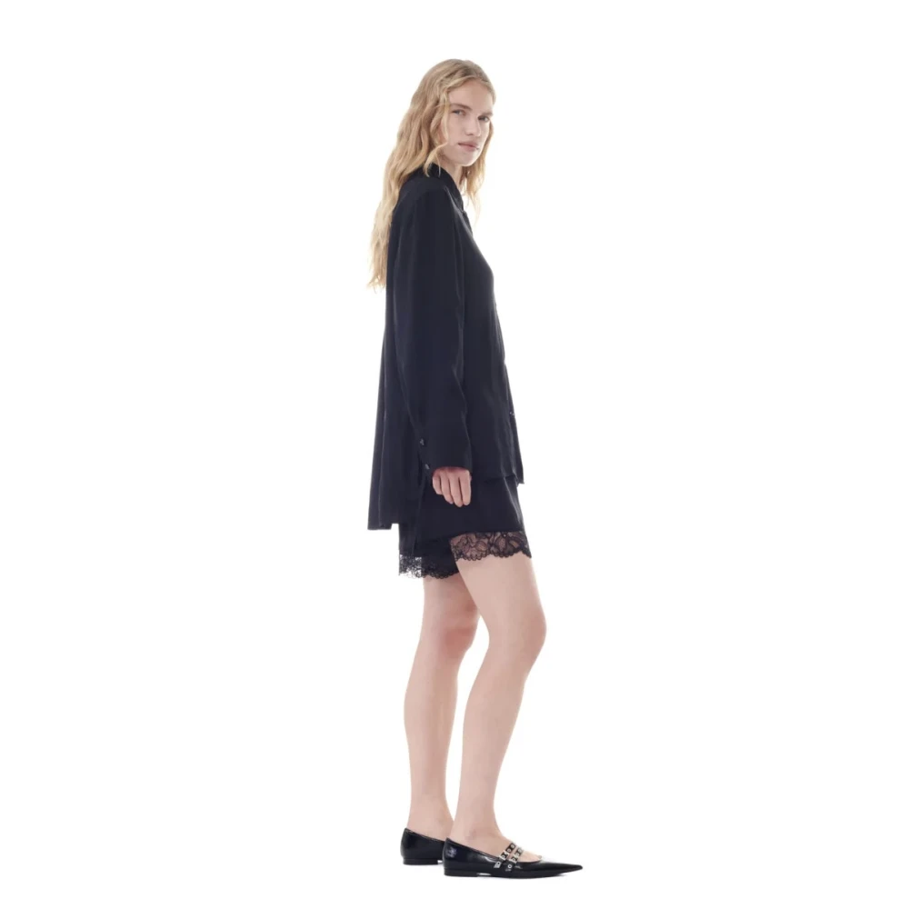 Ganni Zwarte Oversized Viscose Shirt Blouse Black Dames