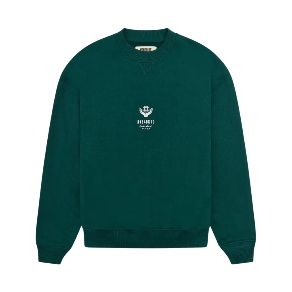 Woodbird Globe Crewneck Sweatshirt Green Heren