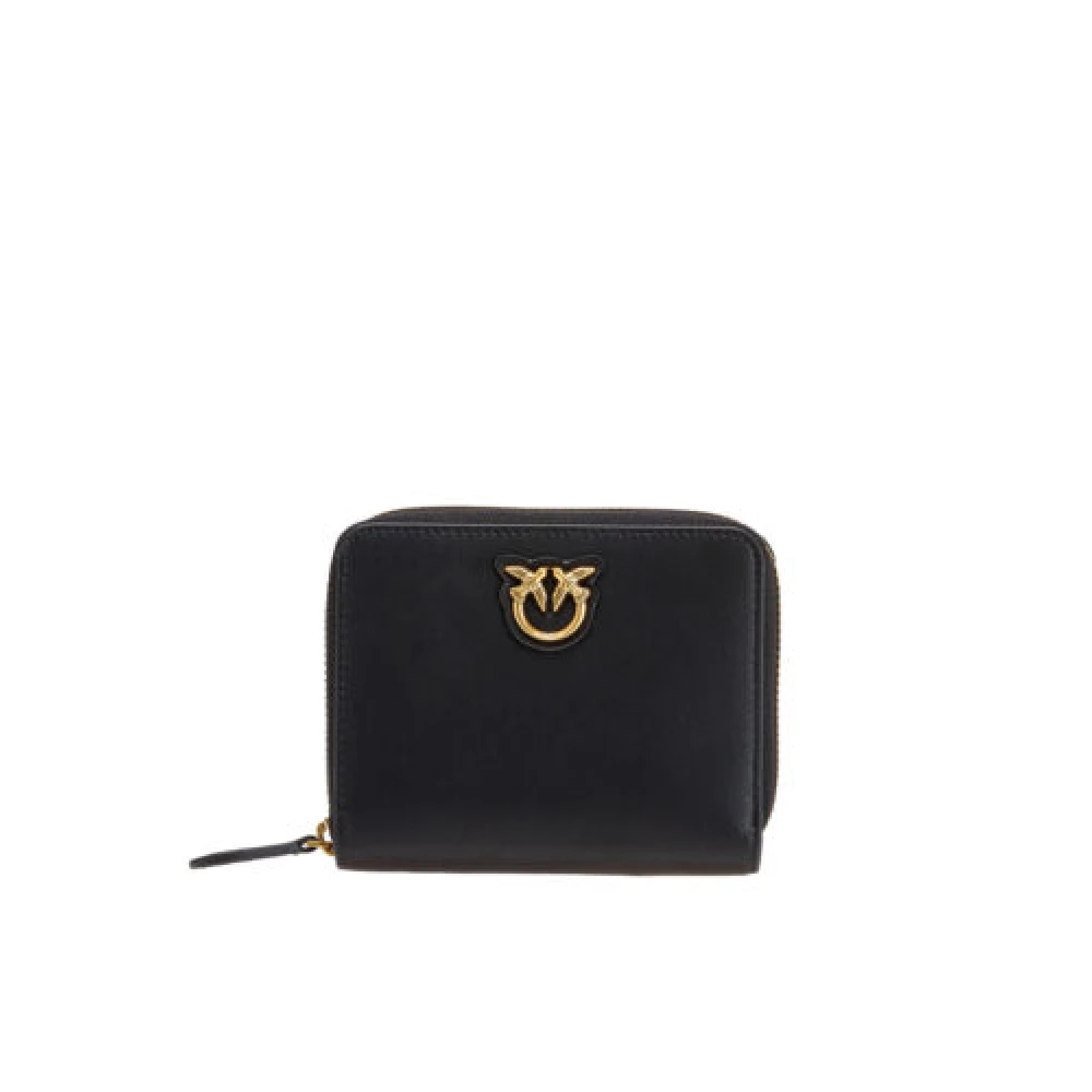 Pinko Vierkante leren portemonnee Love Birds Black Dames
