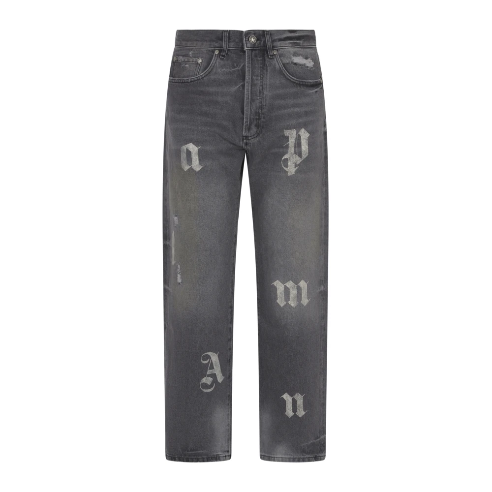 Palm Angels Zwarte Jeans met BW Logo Patch Black Heren