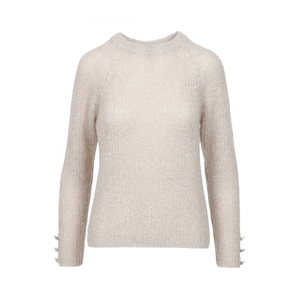 Pennyblack Mohair Blend Sweater met Micro Sequins Beige Dames