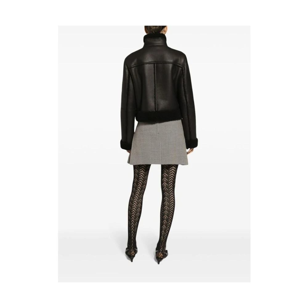 Dolce & Gabbana Shearling jas met hoge kraag Black Dames