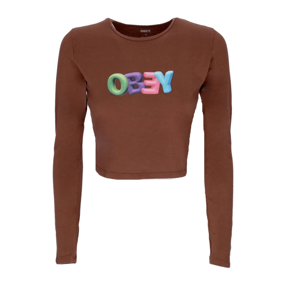 Obey Bubble Cropped Longsleeve Tee Brown Dames